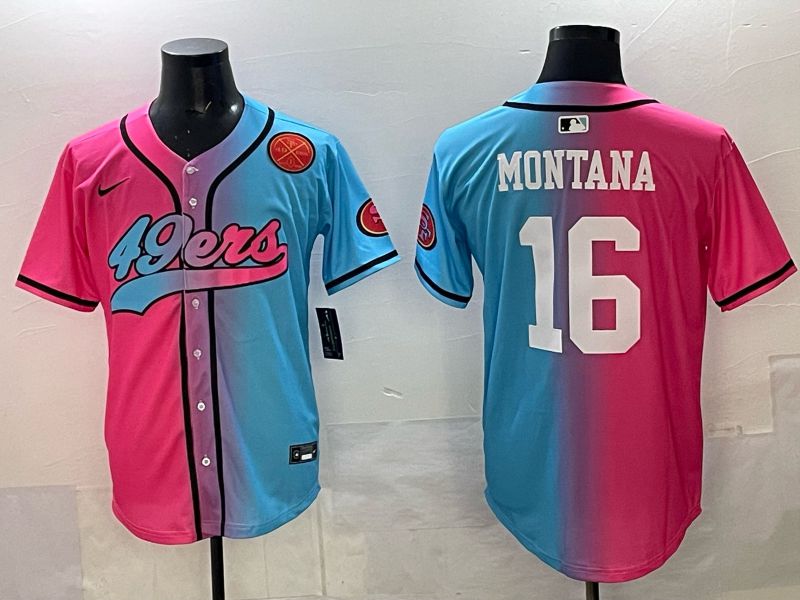 Men 2025 San Francisco 49ers #16 Montana Pink Blue Nike Limited NFL Jersey 011